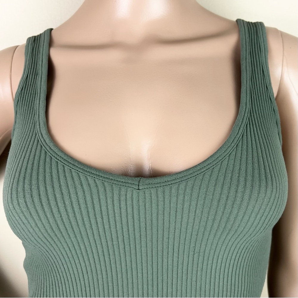 NEW FREE PEOPLE GREEN RIBBED SLEEVELESS BODYSUIT - Picture 3 of 5